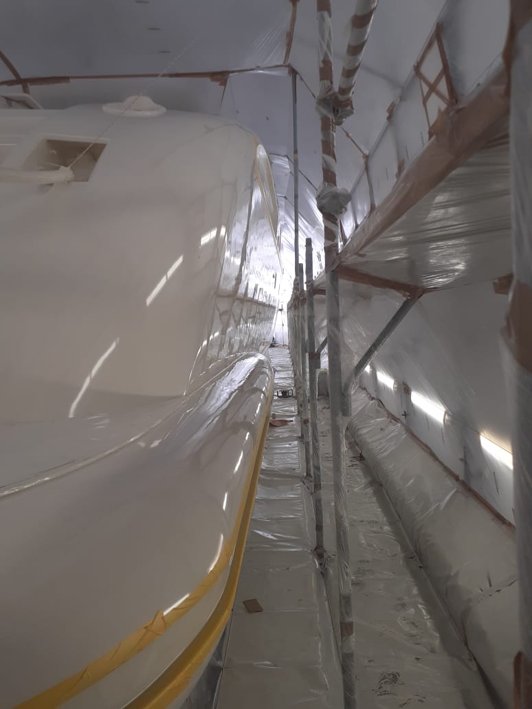 36 metre superyacht full repaint and vinyl wrap removal project