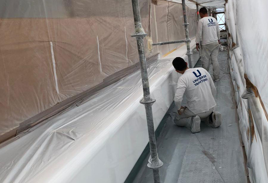74 metre M Y Odyssey superstructure refit touch-up project